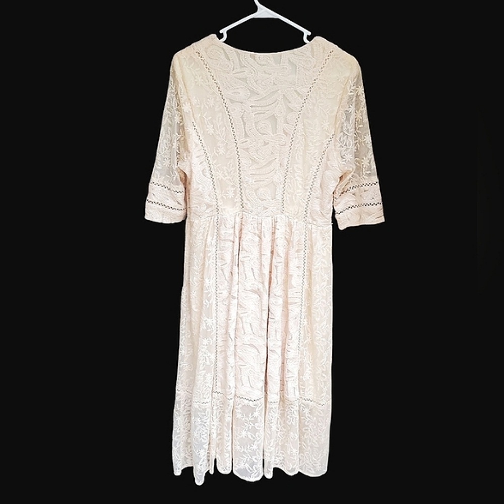 Free People Mountain Laurel Lace Midi Dress Almond/ Cream - 10 - Picture 8 of 9